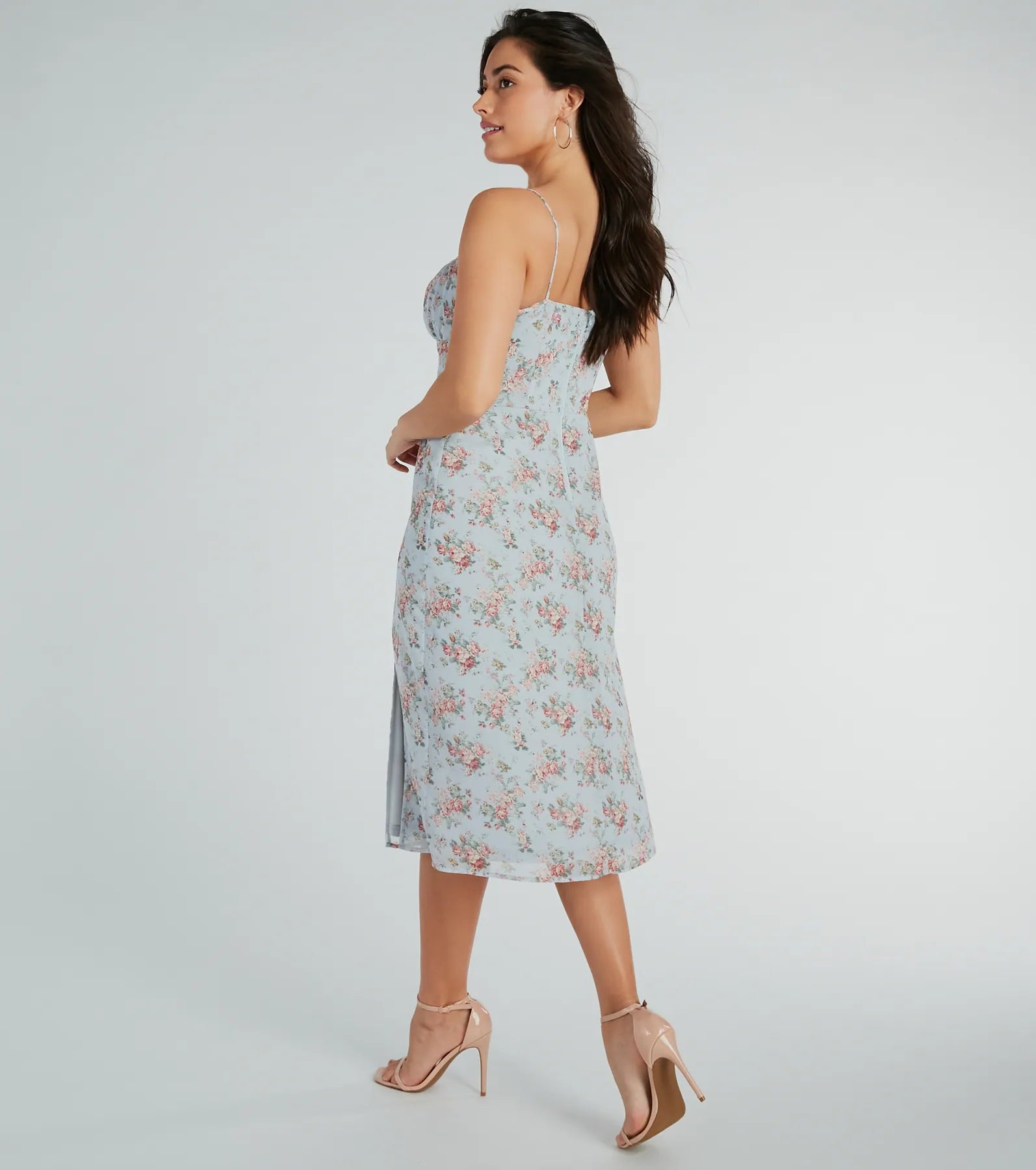 Garden Of Roses Chiffon Midi Dress - Image 4