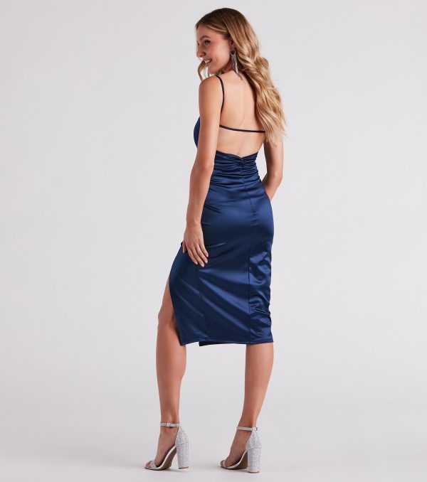 Chic Affair High Slit Satin Midi Dress - Image 2