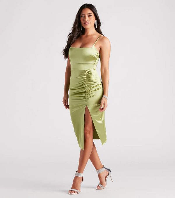 Daring Beauty Satin Slit Midi Dress - Image 3