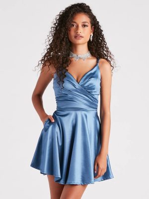 Swing Into It Satin V-Neck Skater Dress