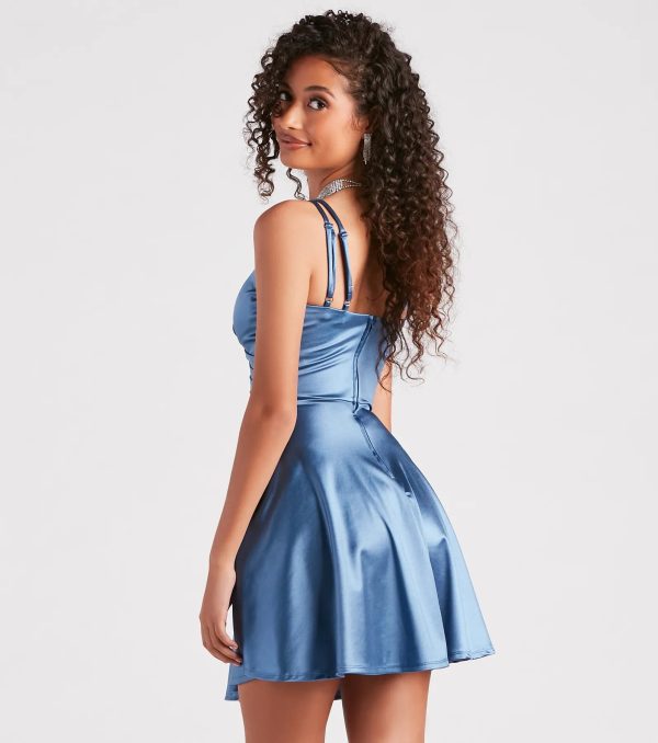 Swing Into It Satin V-Neck Skater Dress - Image 2