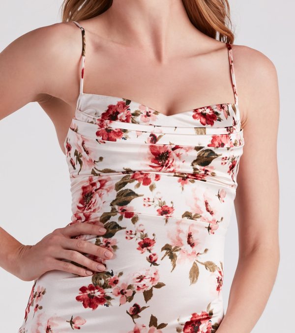 Framed In Floral Satin Midi Dress - Image 4