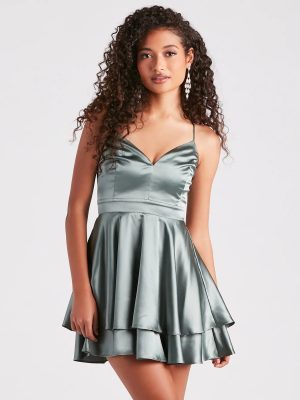 Dreamy Lace-Up Satin Skater Dress