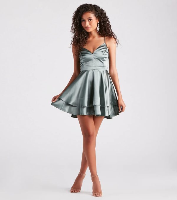 Dreamy Lace-Up Satin Skater Dress - Image 3