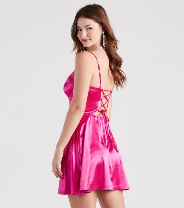 Party Princess Satin Lace-Up Skater Dress - Image 2