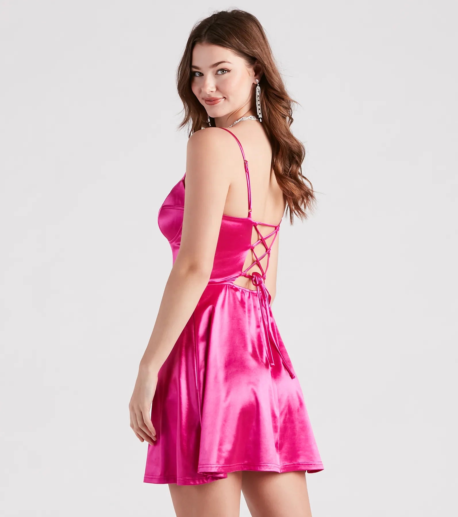 Party Princess Satin Lace-Up Skater Dress - Image 2