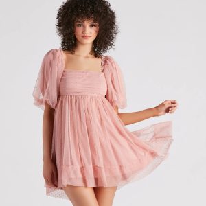 Whimsical Muse Chiffon Swiss Dot Skater Dress