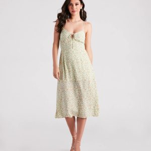 Strolling The Garden Floral Chiffon Midi Dress