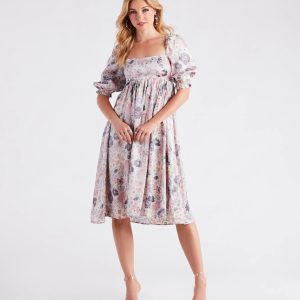 Take In The Beauty Satin Floral Midi Dress