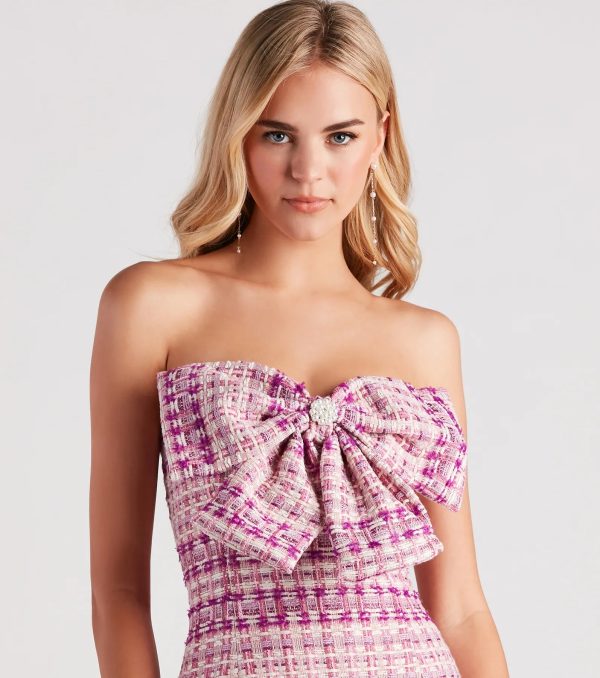 Life's A Prize Tweed Strapless Bow Dress - Image 4
