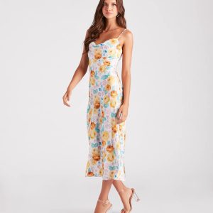 Major Admiration Satin Floral Midi Dress