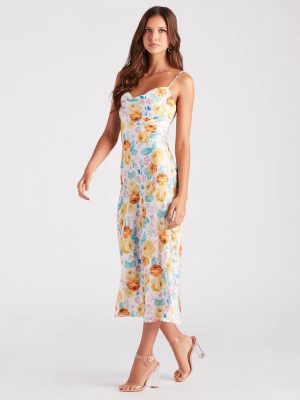 Major Admiration Satin Floral Midi Dress