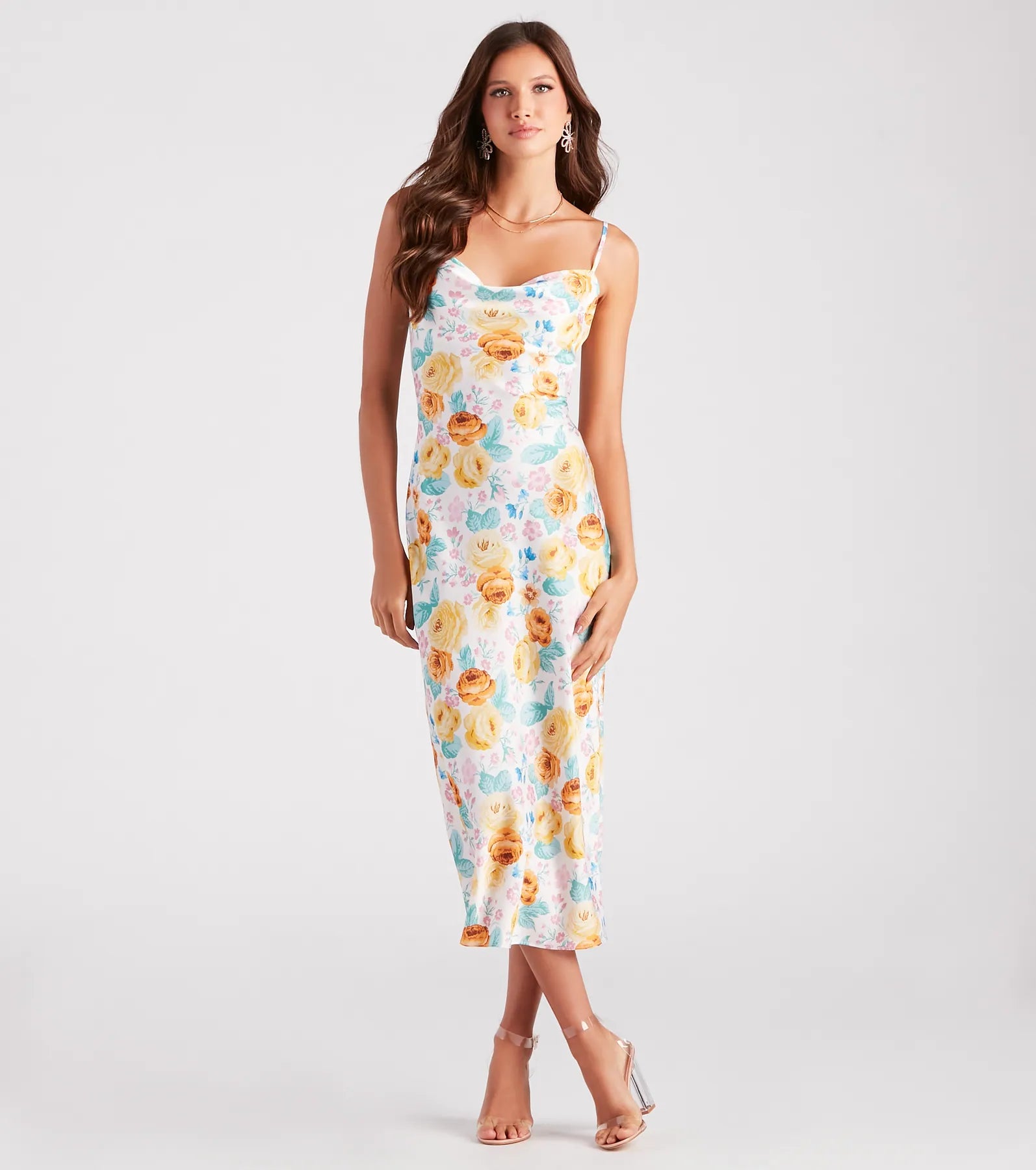 Major Admiration Satin Floral Midi Dress - Image 3