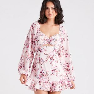 Ready For Floral Chiffon Ruffle Short Dress