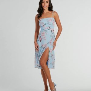 Floral Beauty Chiffon A-Line Midi Dress