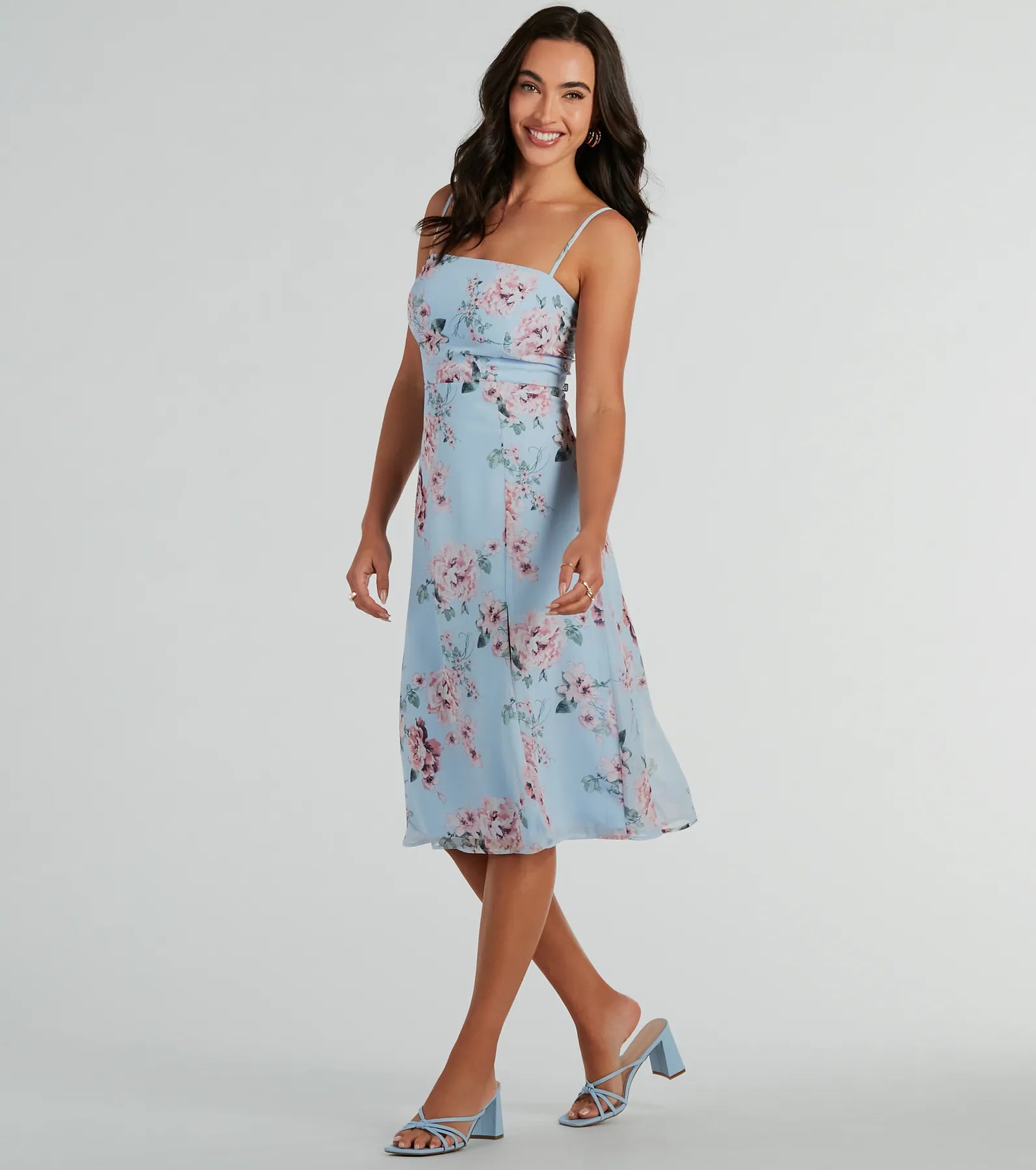 Floral Beauty Chiffon A-Line Midi Dress - Image 4