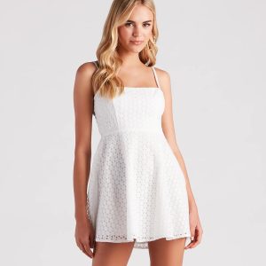 Romance Avenue Floral Crochet Skater Dress