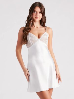 Dreamy Demure Lace V-Neck Satin Dress