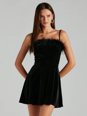 Diva Heart Marabou Velvet Skater Dress