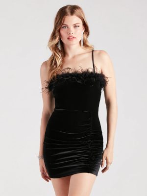 Irresistible Charm Velvet Marabou Mini Dress