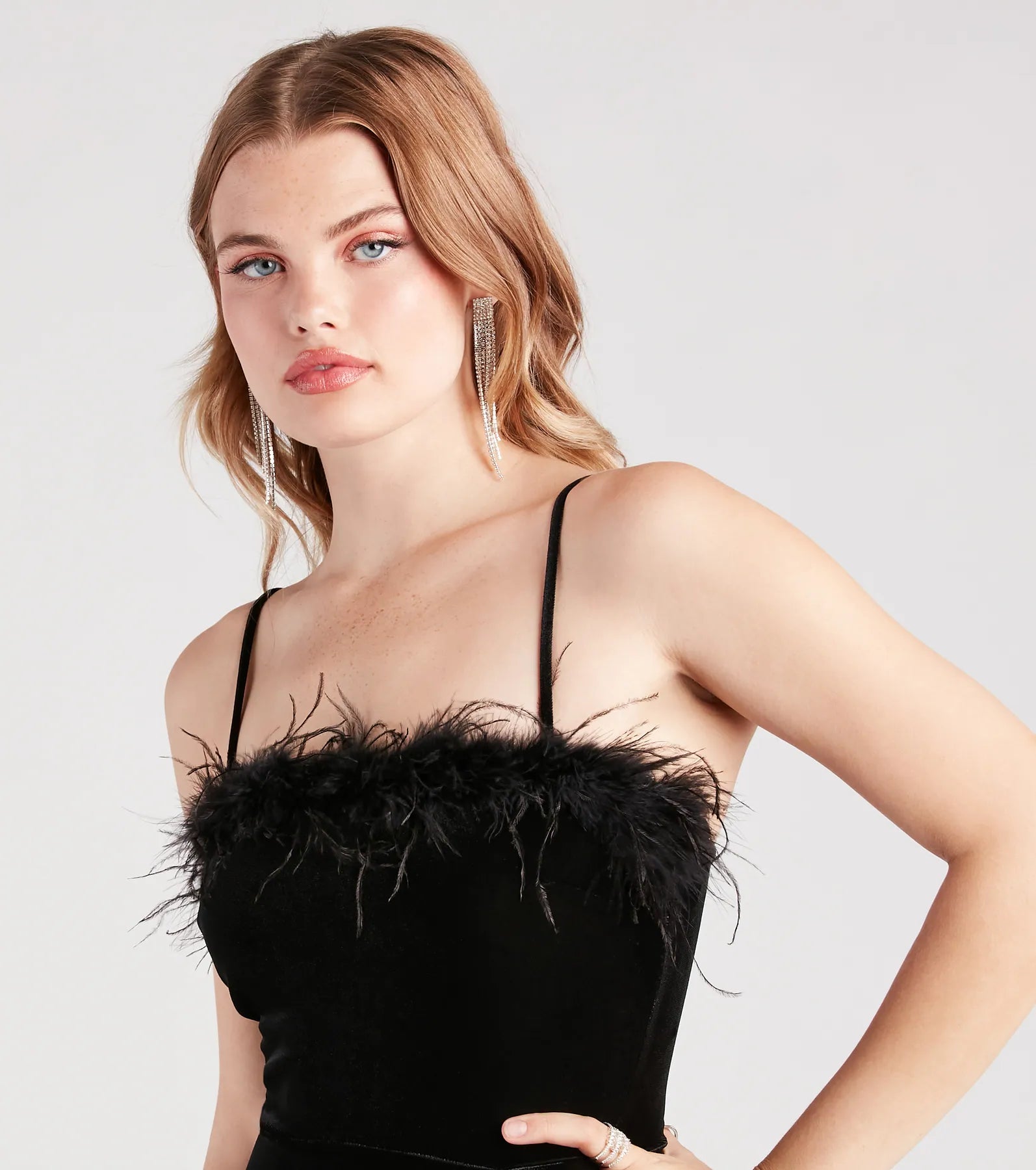 Irresistible Charm Velvet Marabou Mini Dress - Image 4