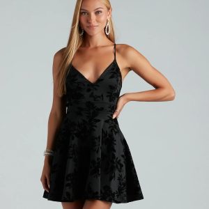 Divine Allure Ponte Floral Velvet Skater Dress