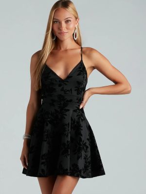 Divine Allure Ponte Floral Velvet Skater Dress