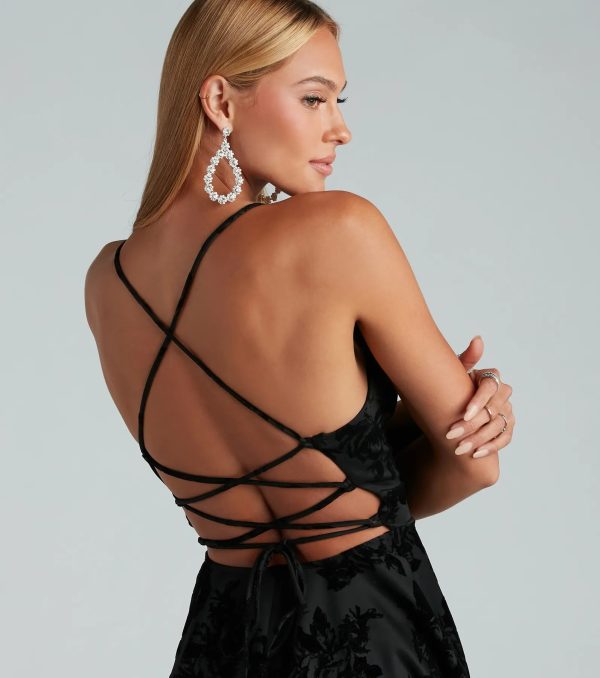 Divine Allure Ponte Floral Velvet Skater Dress - Image 4