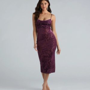 Stylish Debut Floral Flocked Mesh Midi Dress
