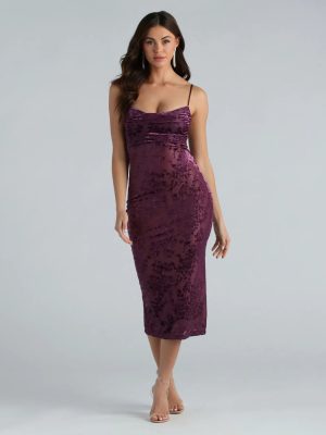 Stylish Debut Floral Flocked Mesh Midi Dress