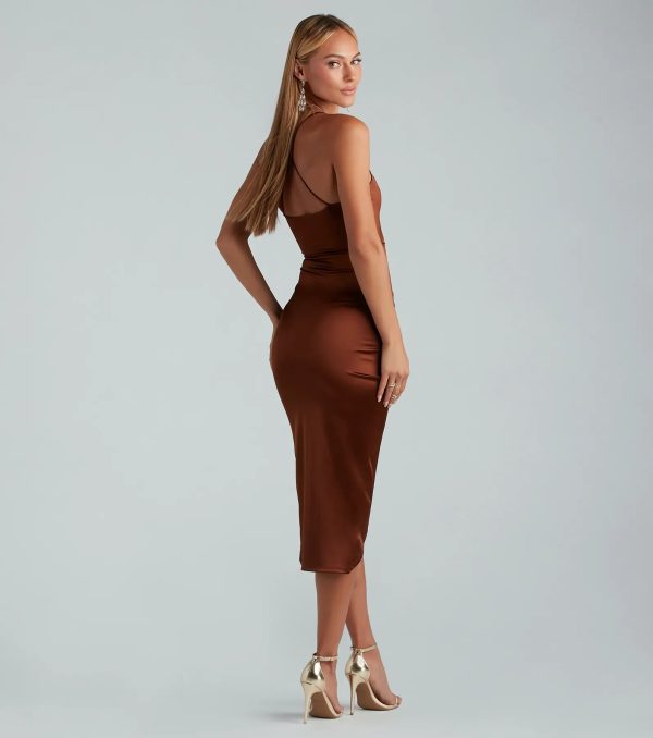 Lady Of The Hour Satin Wrap Midi Dress - Image 2