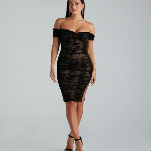 Step Up The Romance Flocked Mesh Midi Dress