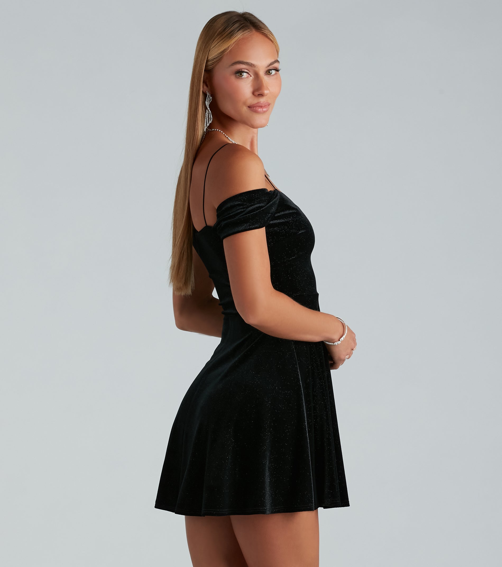 Nothing But Sparkles Velvet Glitter Short Dress - Image 2