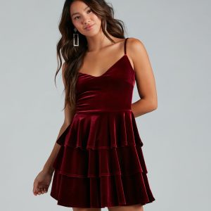 Sashay Away Velvet Ruffle Skater Dress