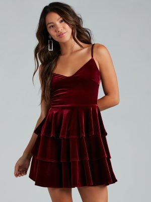 Sashay Away Velvet Ruffle Skater Dress
