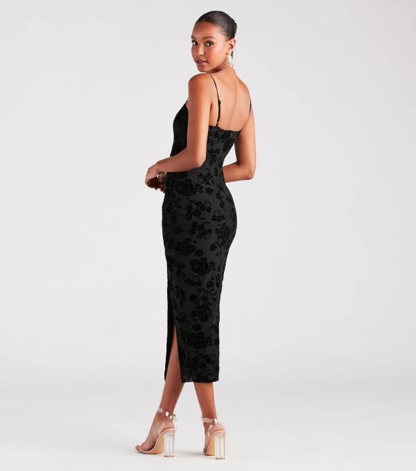 Classy Gal Flocked Floral Velvet Midi Dress - Image 2