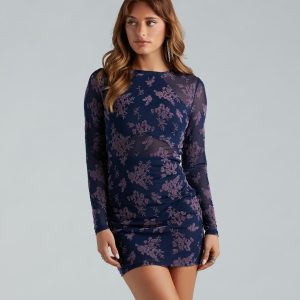 Bring Me Flowers Mesh Long Sleeve Mini Dress