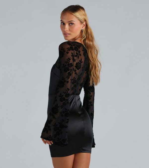 Love For Chic Flocked Mesh Satin Mini Dress - Image 3