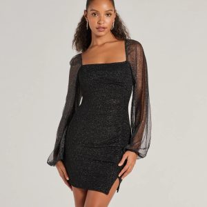 Shimmer Season Long Sleeve Glitter Mini Dress