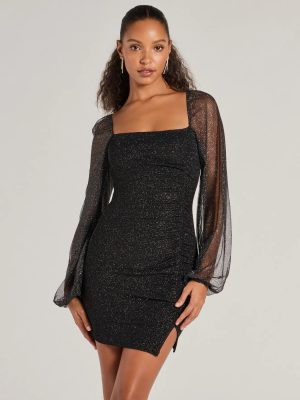 Shimmer Season Long Sleeve Glitter Mini Dress