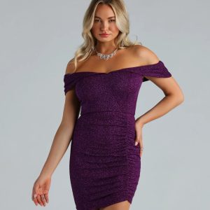 Feeling Sparkly Glitter Off The Shoulder Dress