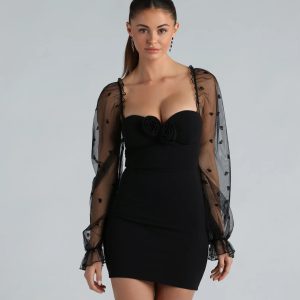 Simply Lovely Crepe Rosette Mini Dress