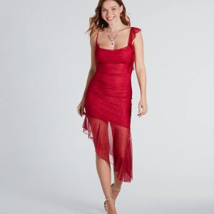 Feelin' Glam Glitter Mesh Ruffled Midi Dress