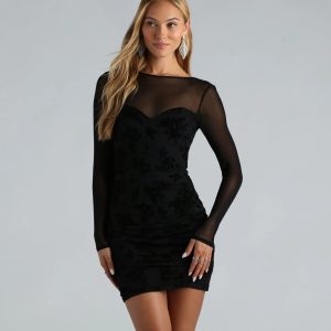 High Reward Mesh Floral Velvet Mini Dress