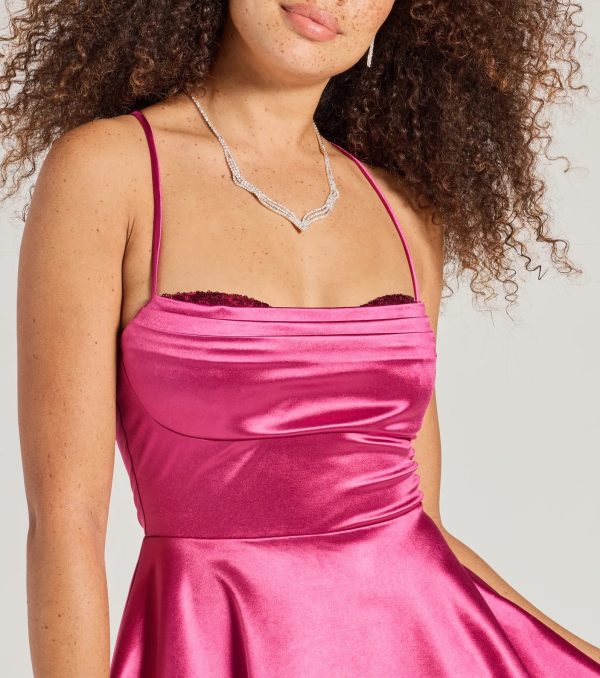 Luxury Views Satin Sequin Skater Dress - Image 4