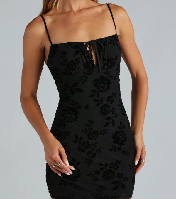 Buy Me Flowers Mesh Velvet Scoop Neck Mini Dress - Image 4