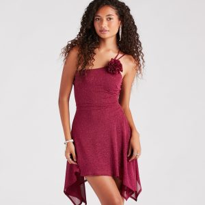 Glam Goals Rosette Accent Glitter Skater Dress