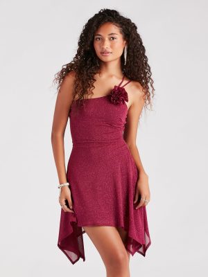 Glam Goals Rosette Accent Glitter Skater Dress