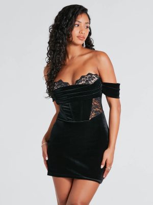 Dropping Hints Velvet Lace Bustier Mini Dress