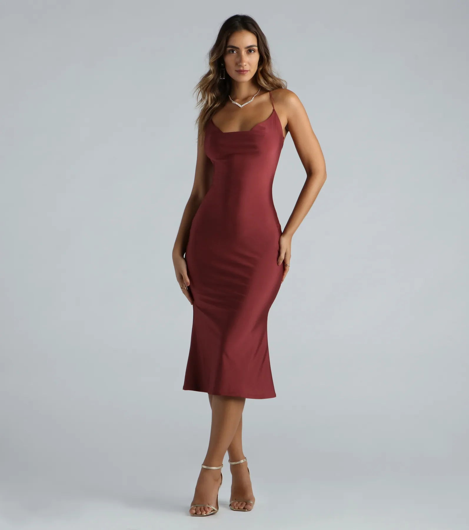 Flatter Me Satin-Knit Midi Dress - Image 9